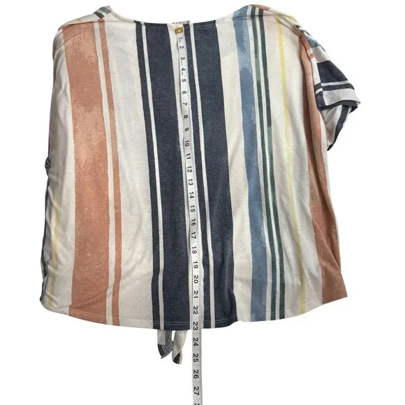 Casual Chic Multicolor Striped Short Sleeve Y2K Button Front Tie Hem Blouse 2X - Picture 10 of 10